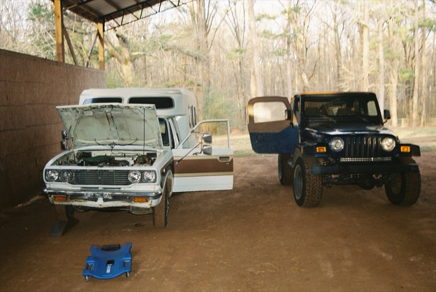 The truck, hood up, at home. January 2023.